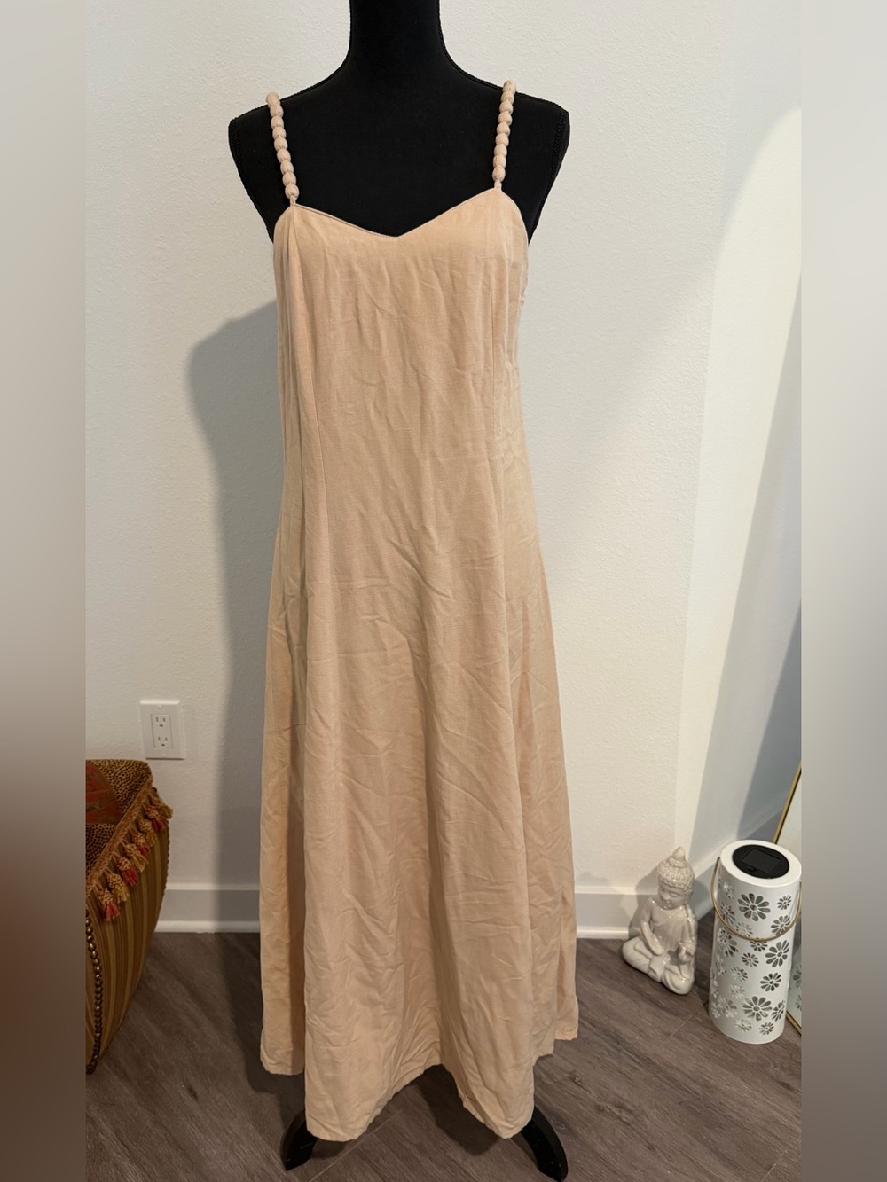 Jessica Simpson Beige Beaded-Strap Maxi Dress